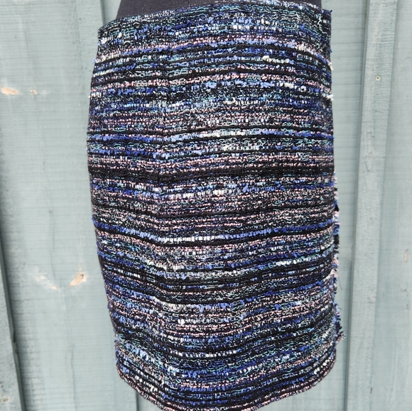 Diane von Furstenberg Wrap Effect Short Skirt Size 4 Tweed Texture Blue Black - Picture 6 of 10